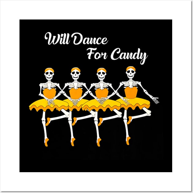 Will Dance for Candy Dancing Skeleton Halloween Squad Girl Wall Art by MarrinerAlex